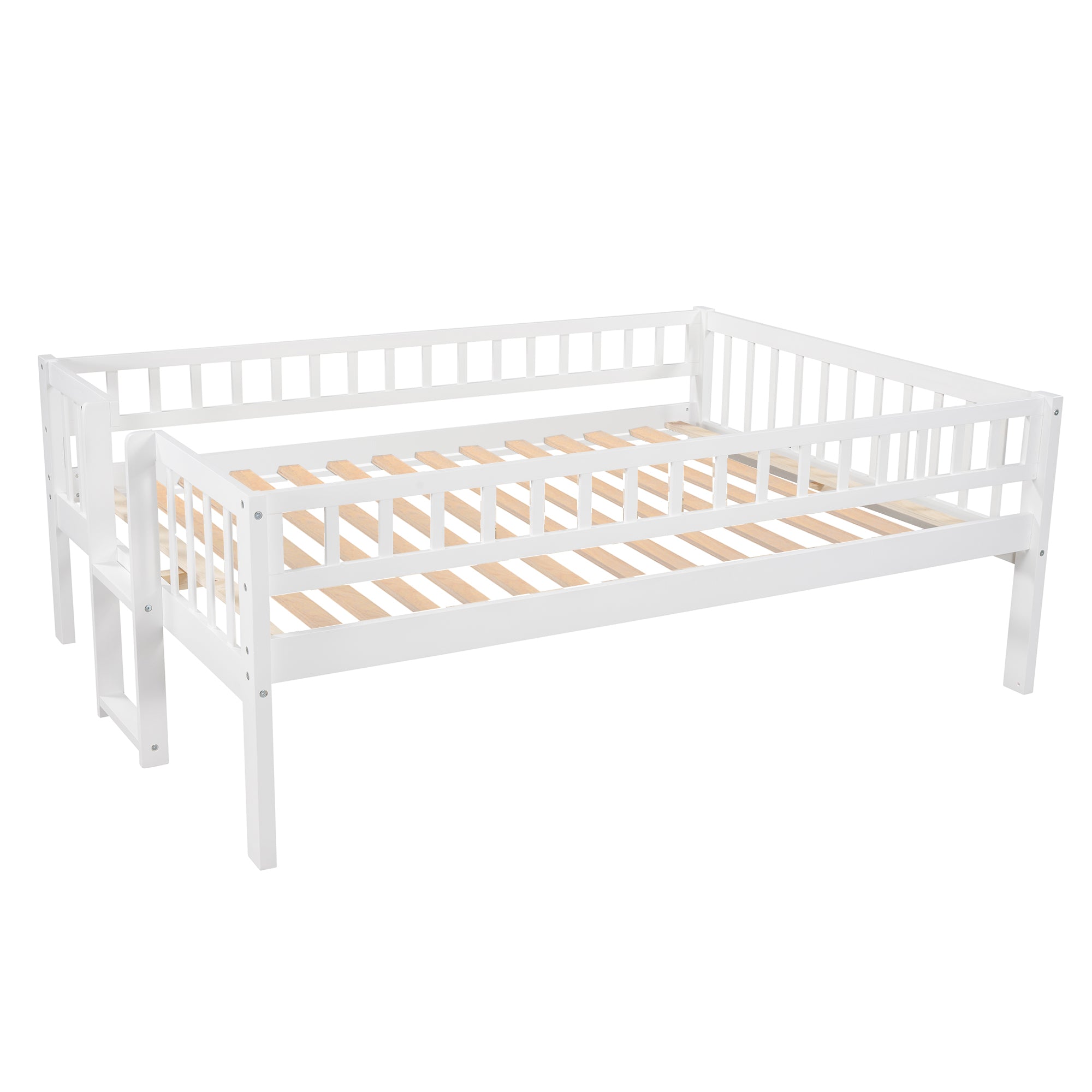Full-Over-Full-Over-Full Triple Bed with Built-in Ladder and Slide , Triple Bunk Bed with Guardrails, White(OLD SKU :LP000052AAK)