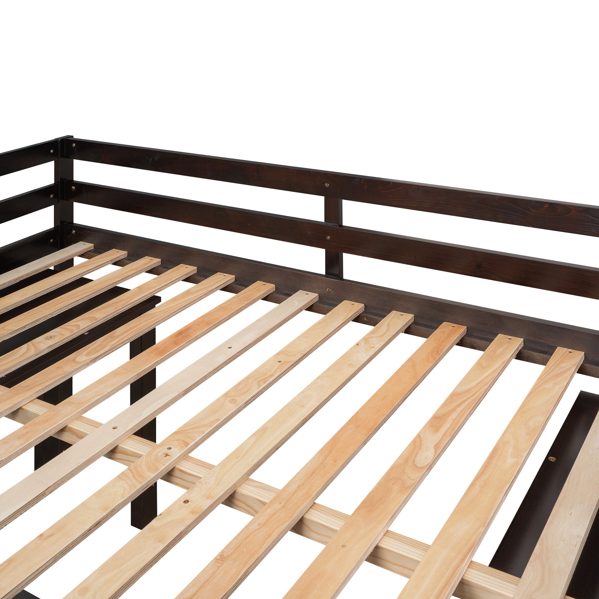 Low Study Full Loft Bed with Cabinet ,Shelves and Rolling Portable Desk ,Multiple Functions Bed- Espresso - Atlantic Fine Furniture Melbourne FL
