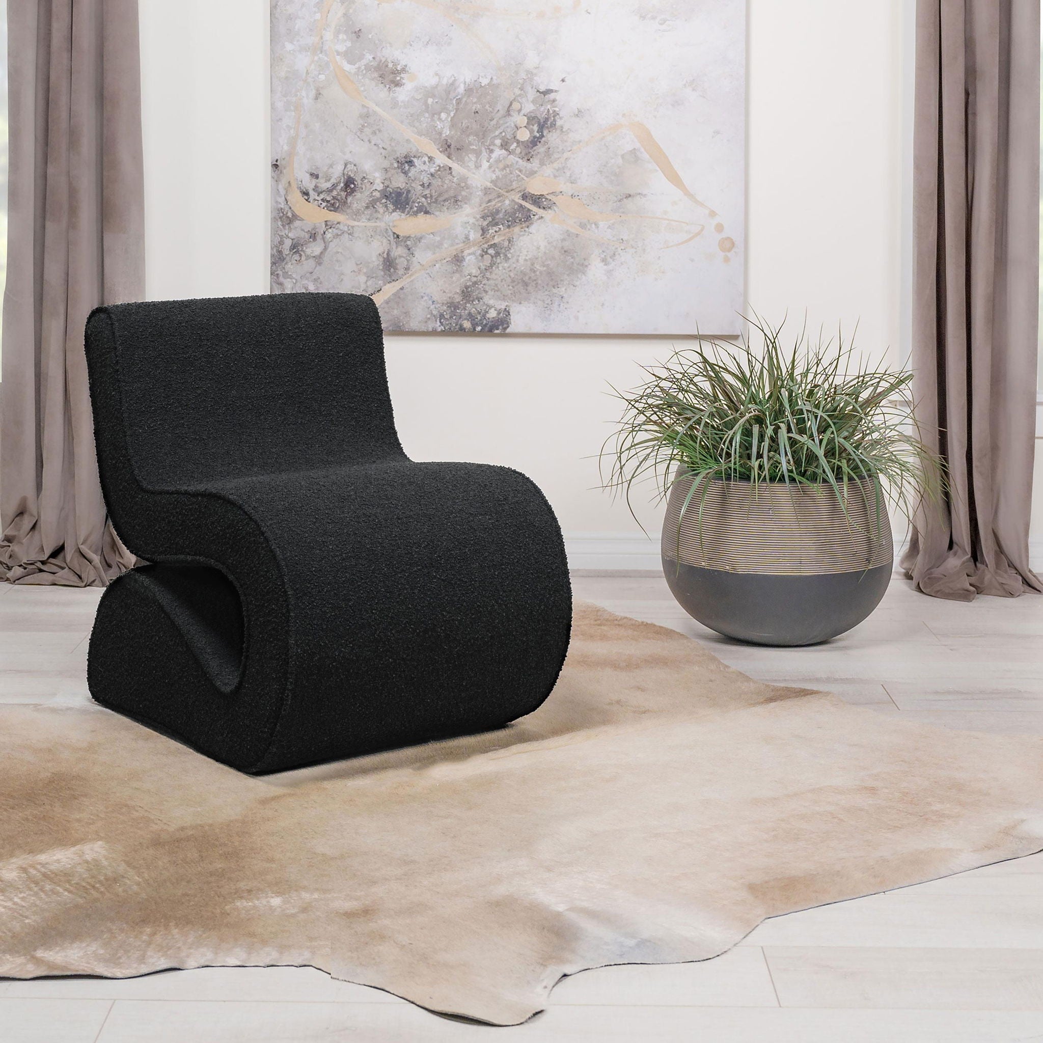 Ronea Boucle Upholstered Armless Curved Chair Charcoal - Atlantic Fine Furniture Melbourne FL