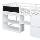 Low Loft Bed With Rolling Desk, Shelf And Drawers