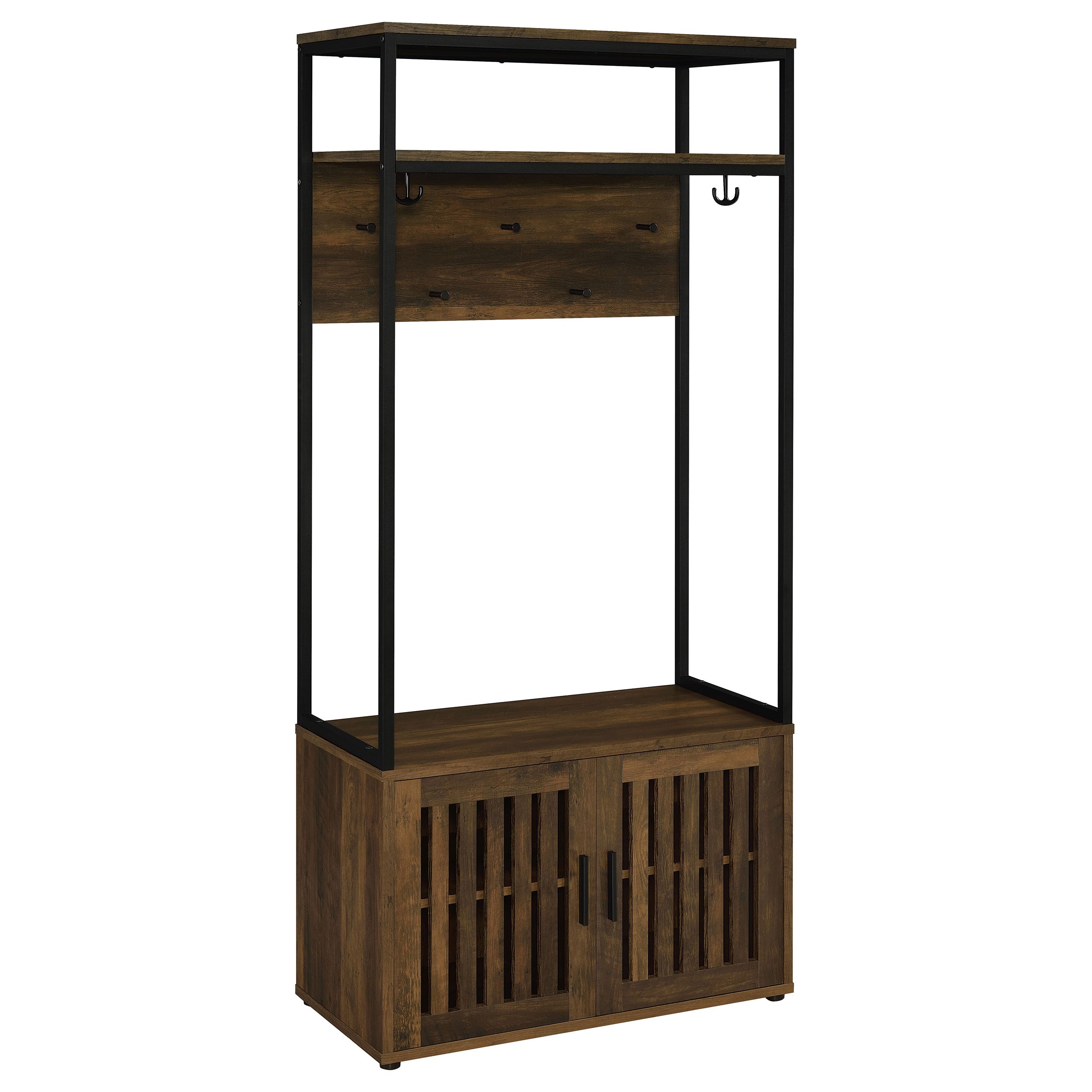 Quincy 2-door Coat Rack Hall Tree Storage Bench Dark Pine — view 1