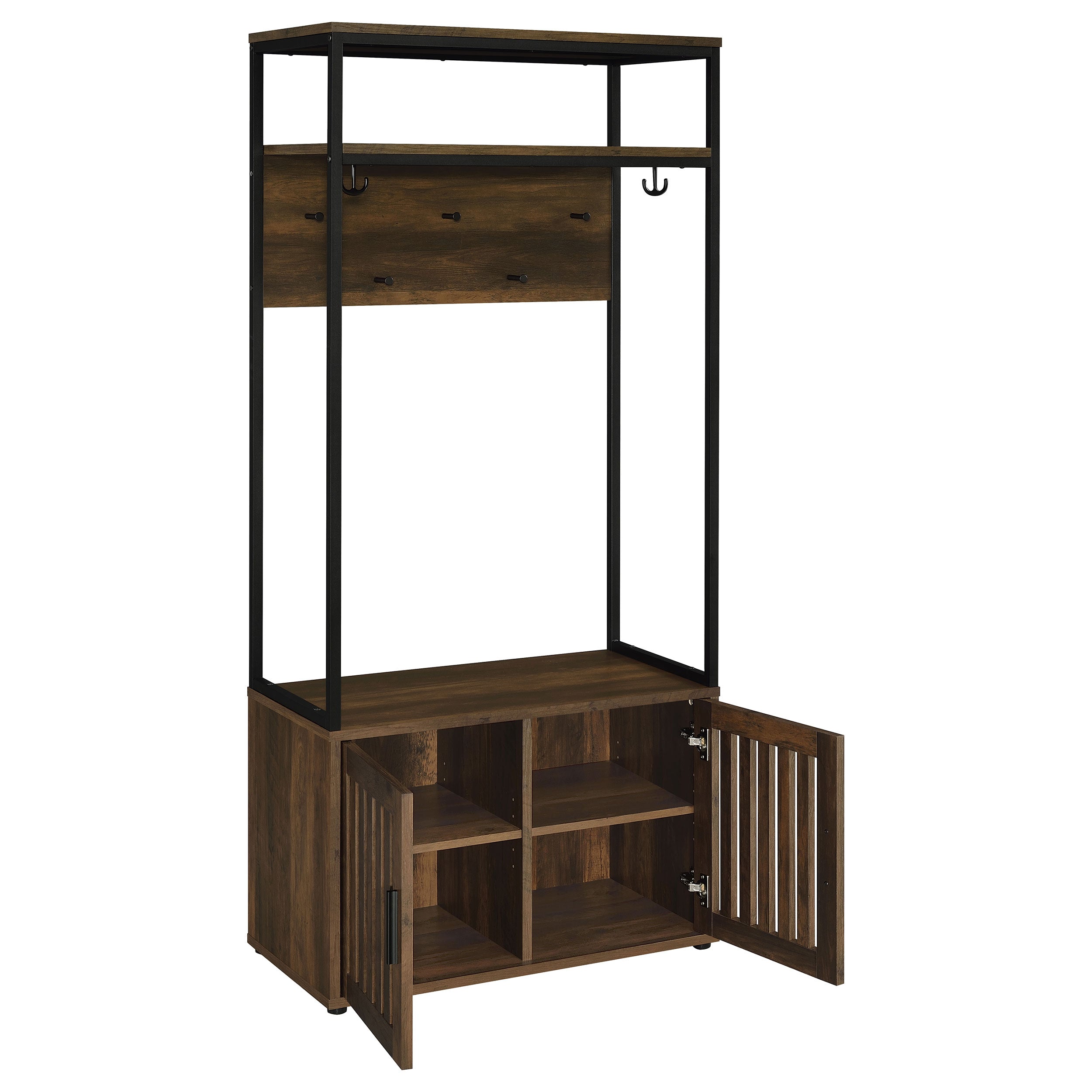 Quincy 2-door Coat Rack Hall Tree Storage Bench Dark Pine — view 3