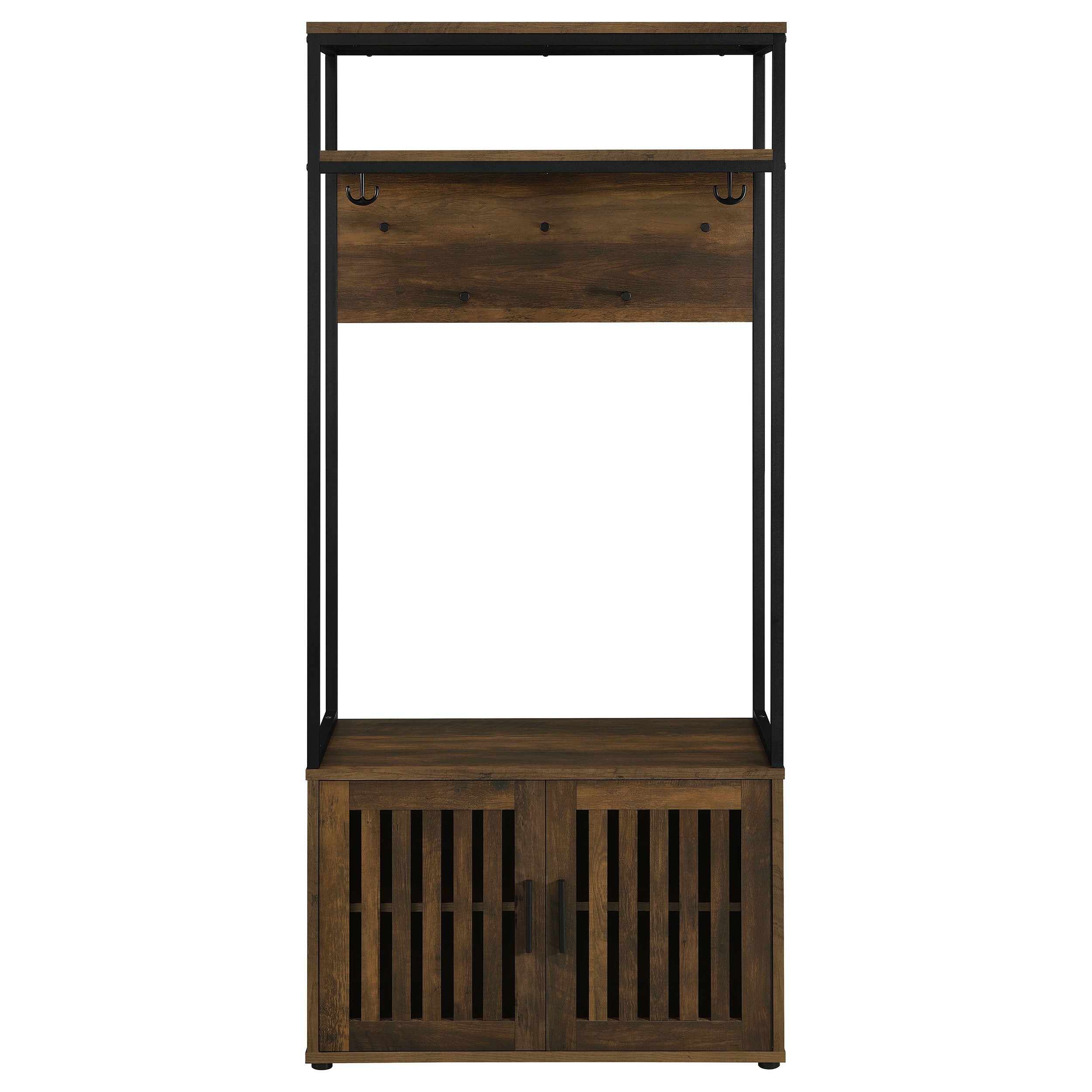 Quincy 2-door Coat Rack Hall Tree Storage Bench Dark Pine — view 4