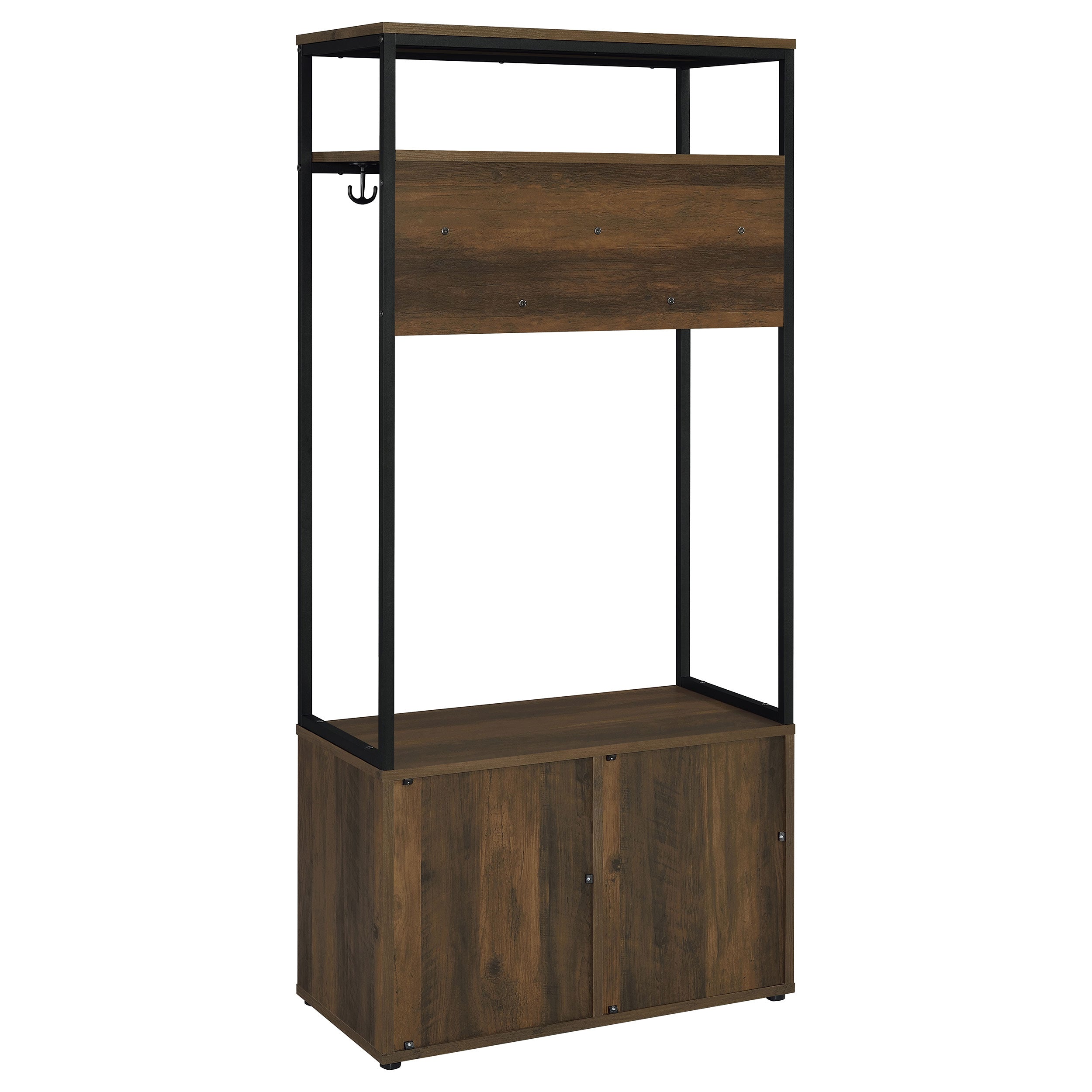 Quincy 2-door Coat Rack Hall Tree Storage Bench Dark Pine — view 7