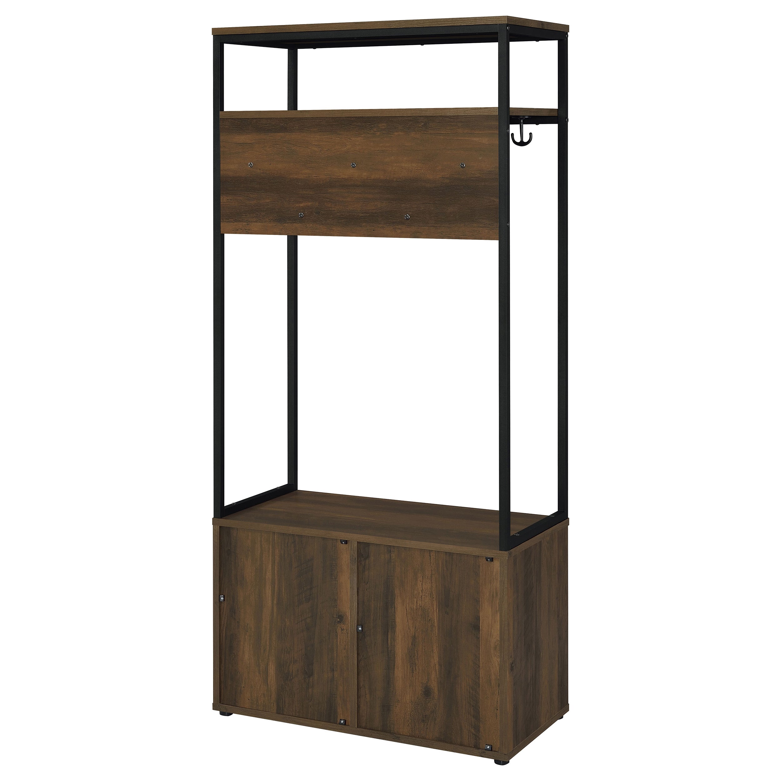 Quincy 2-door Coat Rack Hall Tree Storage Bench Dark Pine — view 9