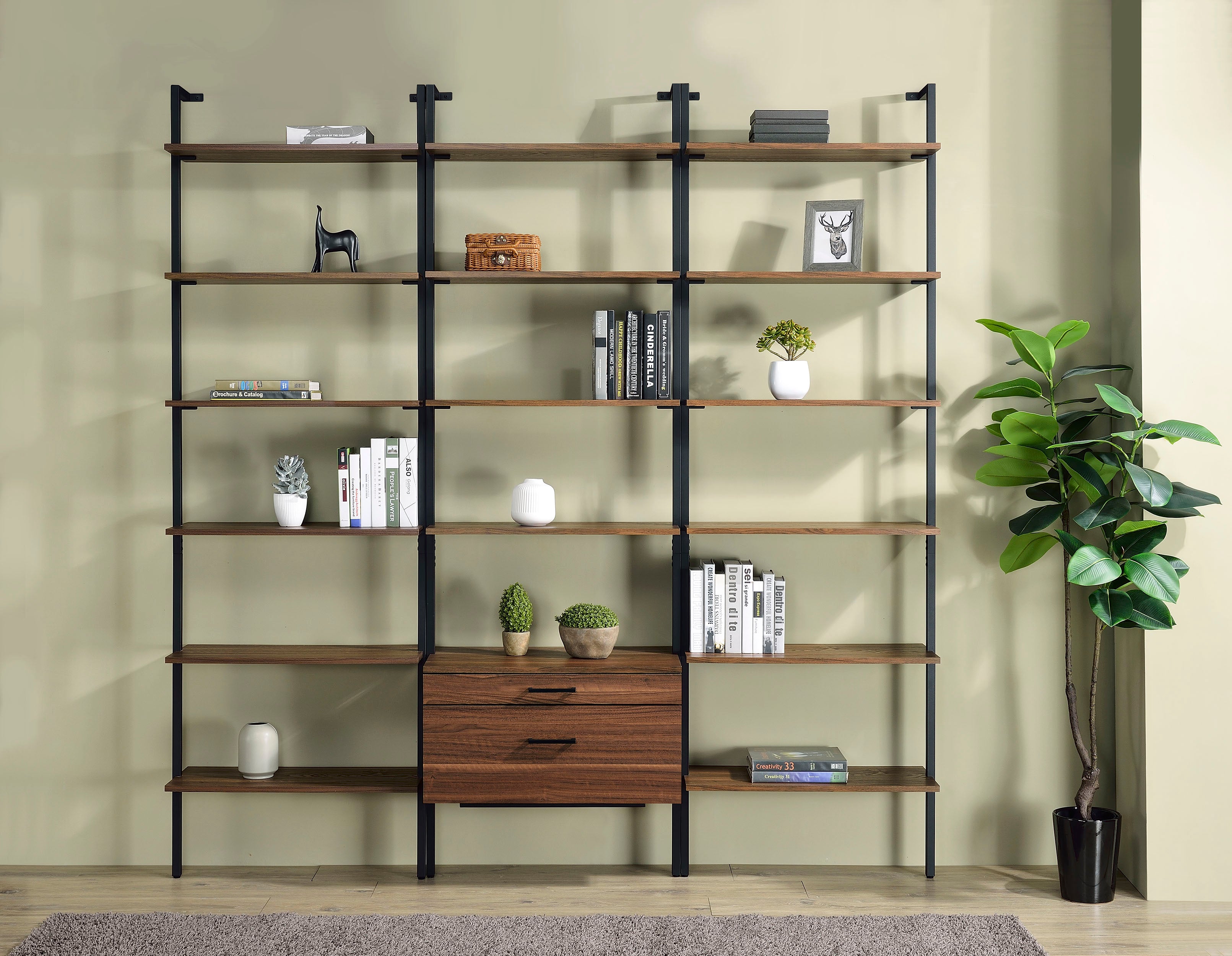 Owens 3-piece 96-inch Wall Mounted Bookshelf Set Walnut — view 1