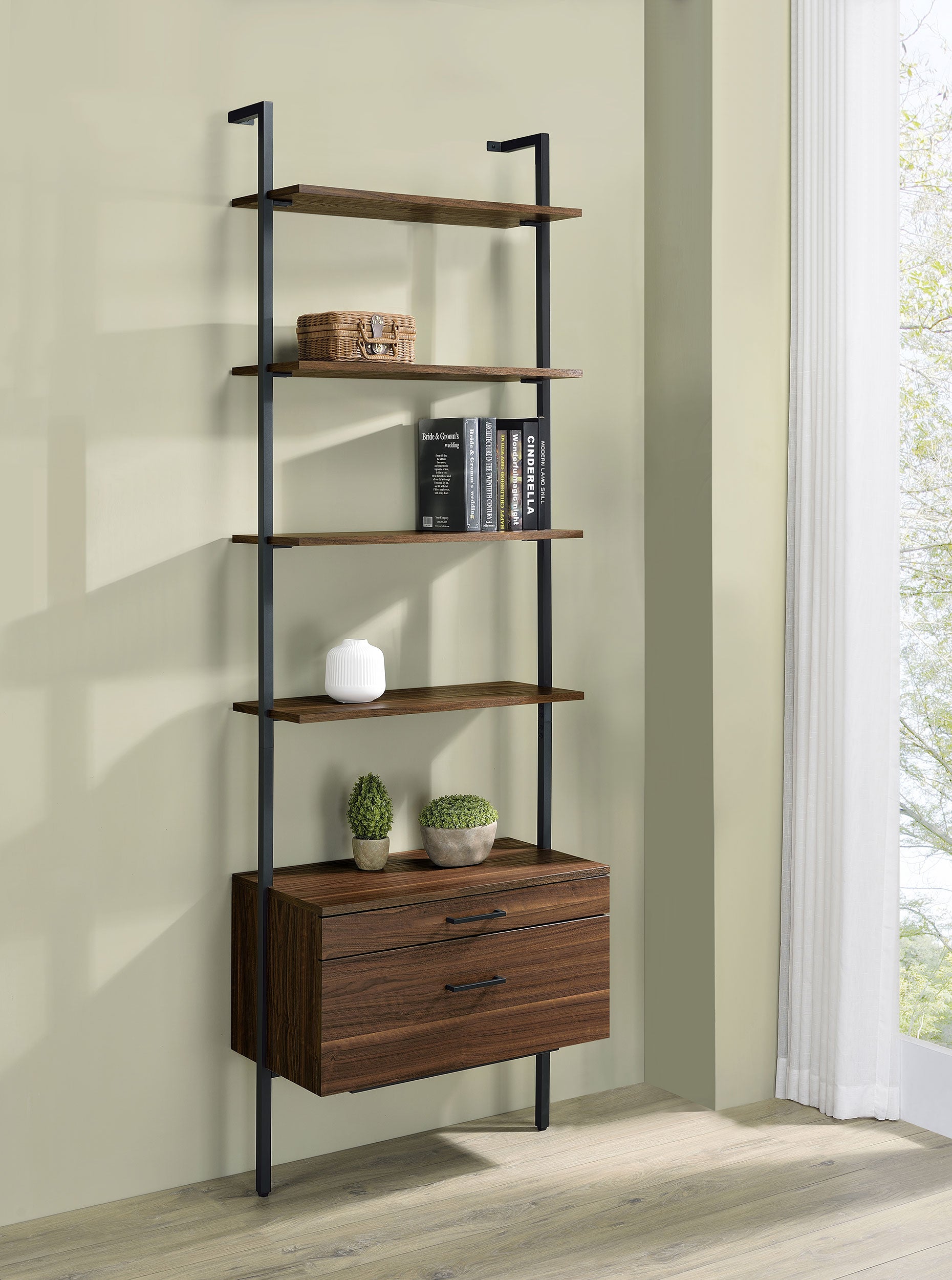 Owens 96-inch 4-shelf Storage Wall Bookshelf Walnut — view 2