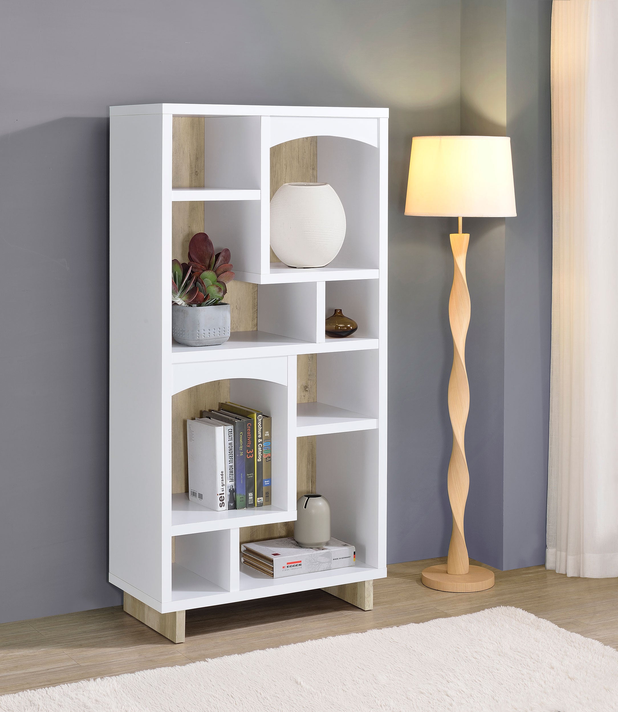 Dalton 65-inch 6-shelf Bookcase White and Distressed Pine — view 2