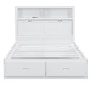 Wood Full Size Hydraulic Platform Bed with Storage LED Headboard, Charging Station and 2 Drawers, White