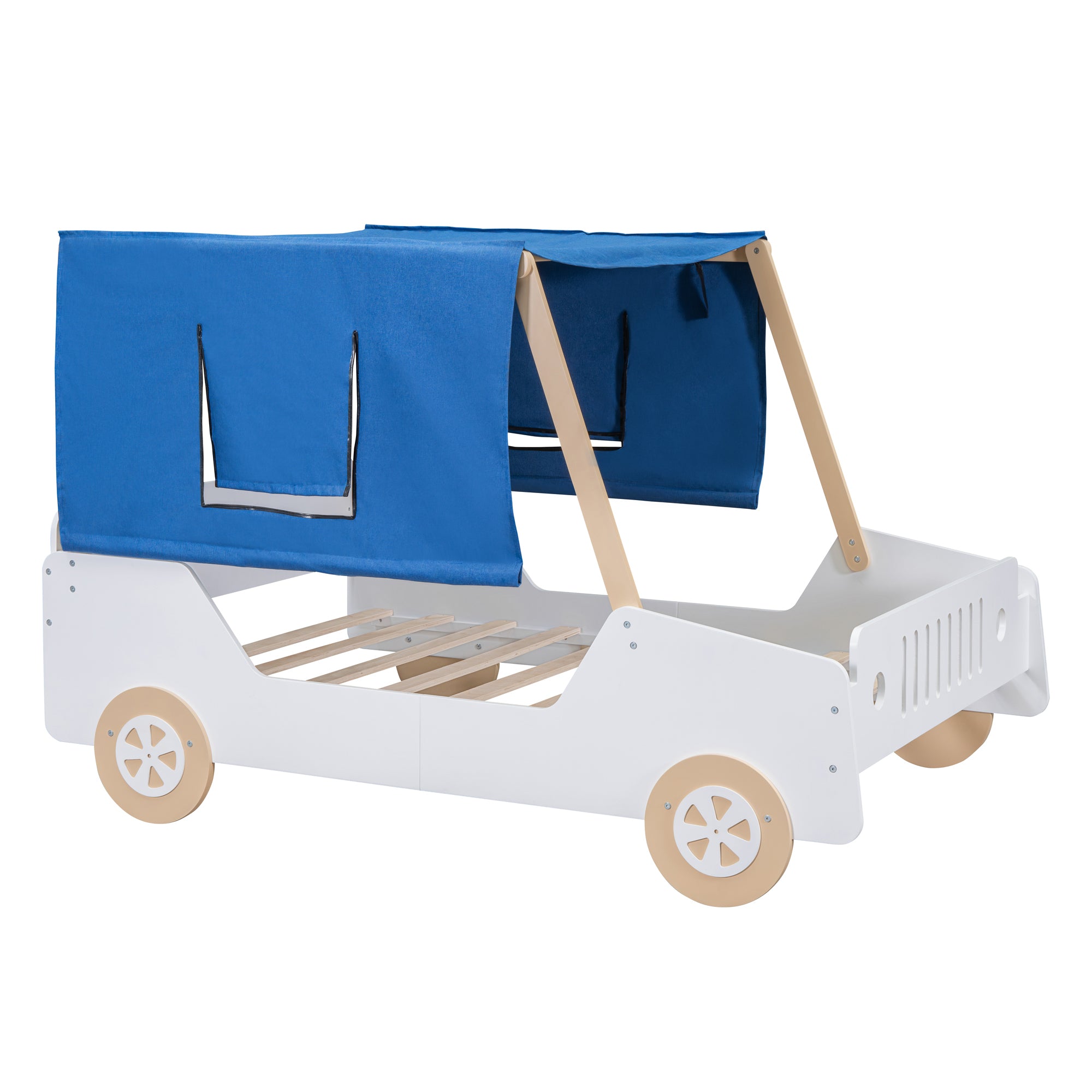 Full Size Car Shaped Bed with Tents,White+Natural - Atlantic Fine Furniture Melbourne FL