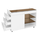 Multi-Functional Storage Island Movable Storage Cabinet Island Vanity Dresser With 3 Side Storage Drawer, A Reversible Top Storage Space And 2 Glass Display Shelves - White