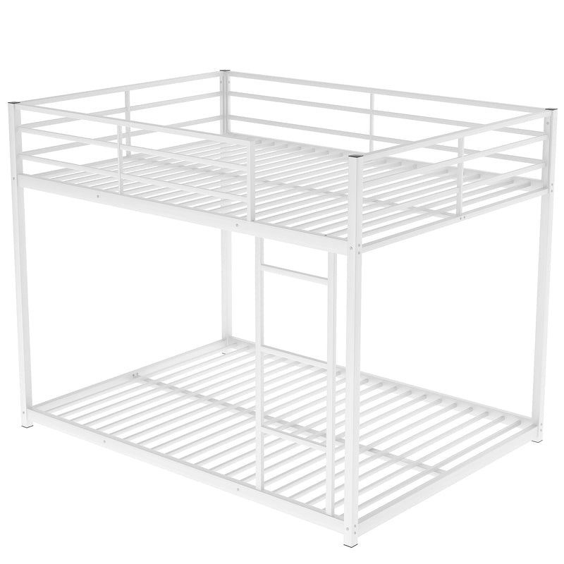Full over Full Metal Bunk Bed, Low Bunk Bed with Ladder, White(Old SKU:MF197034AAK)