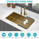 Gold Finish Undermount Stainless Steel Kitchen Sink 32" X 19" 16 Gauge Deep Single Bowl