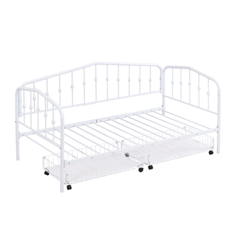 Twin Size Stylish Metal Daybed with 2 Drawers, White