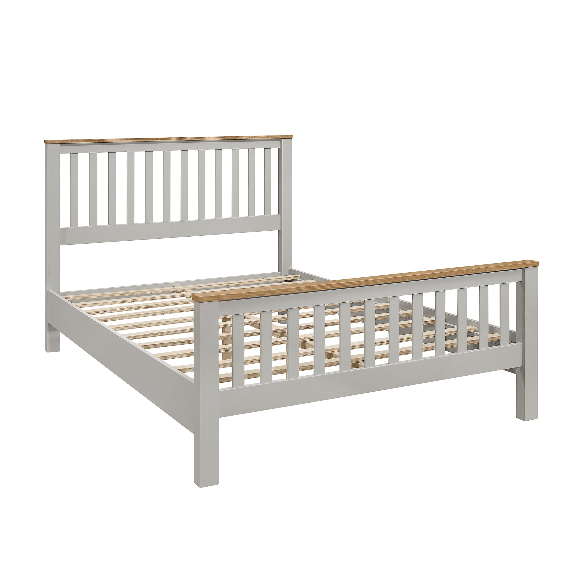 Country Style Concise Gray Solid Platform Bed with Oak Top, No Box Spring Needed, Full - Atlantic Fine Furniture Melbourne FL