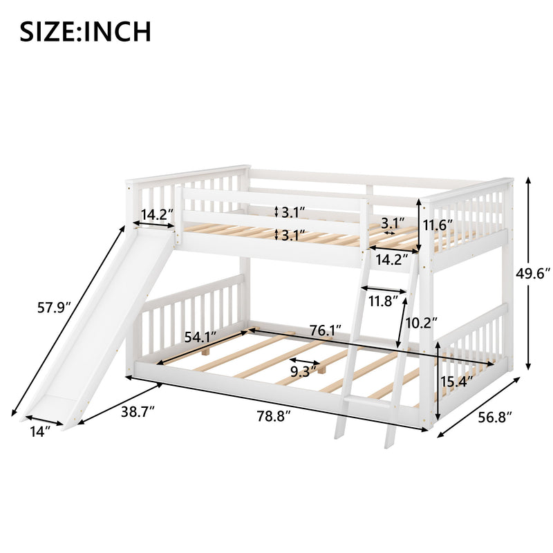 Full Over Full Bunk Bed With Convertible Slide And Ladder - White