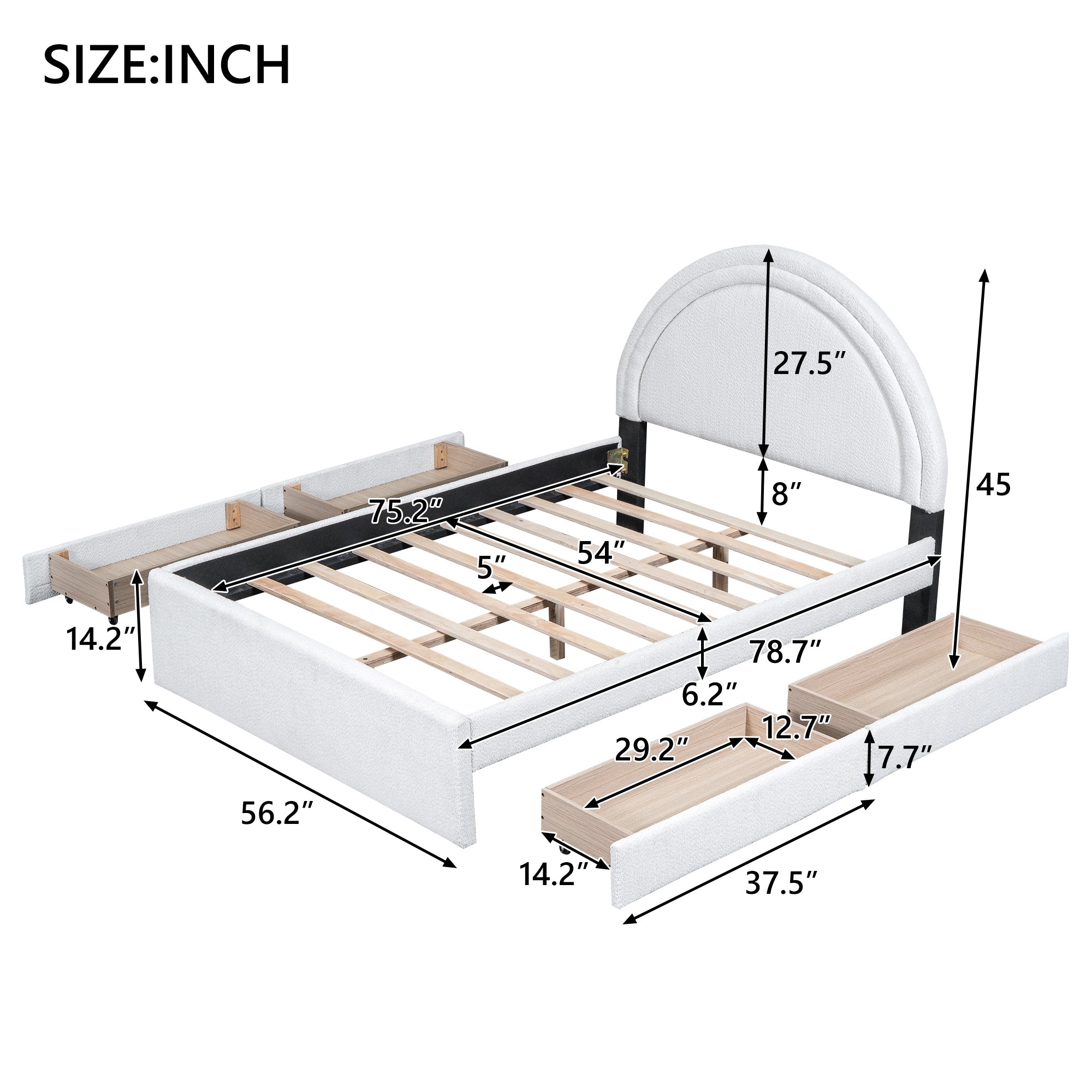 Teddy Upholstered Platform Bed With Four drawers, Full - Atlantic Fine Furniture Melbourne FL