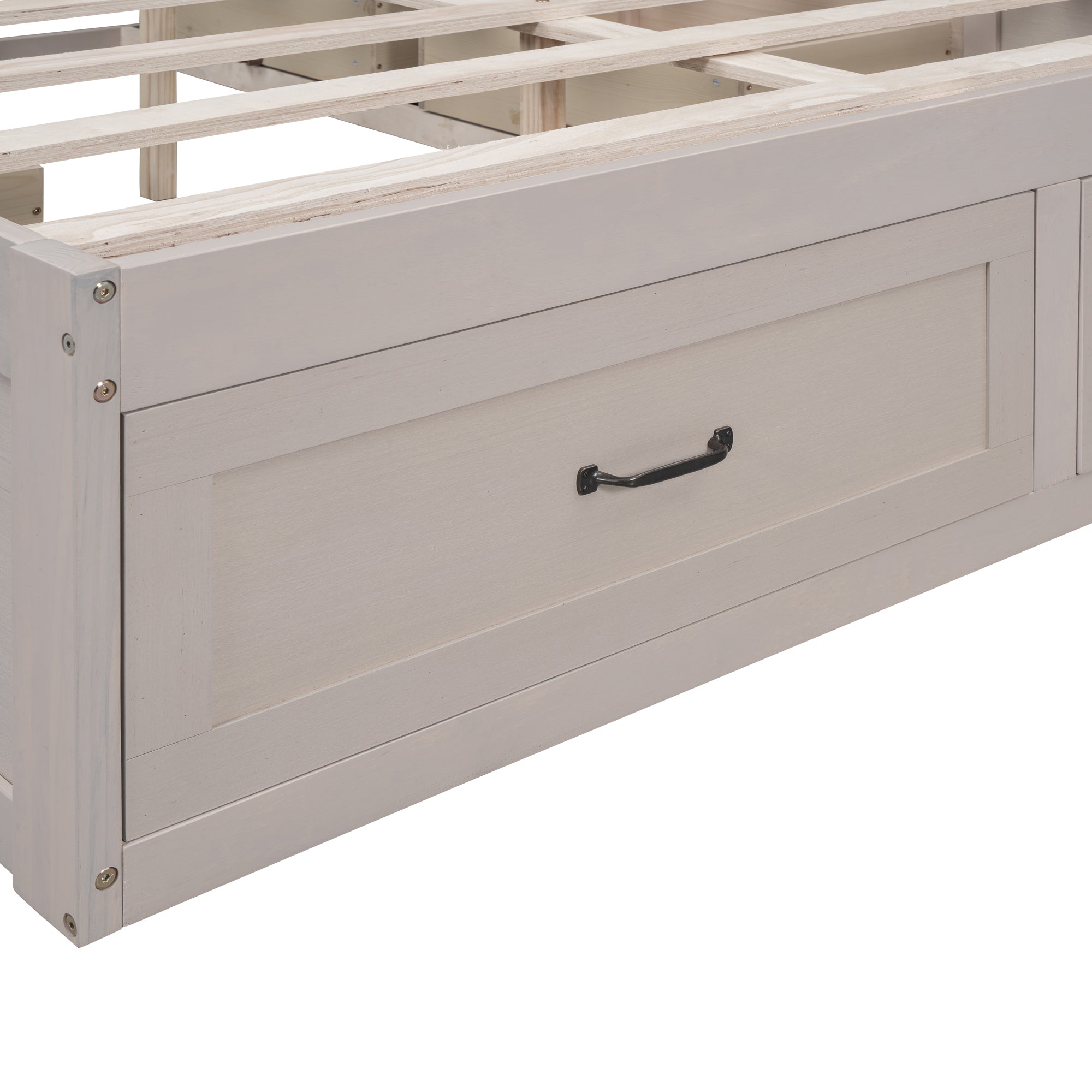 Queen Size Platform Bed with 6 Storage Drawers,Antique White