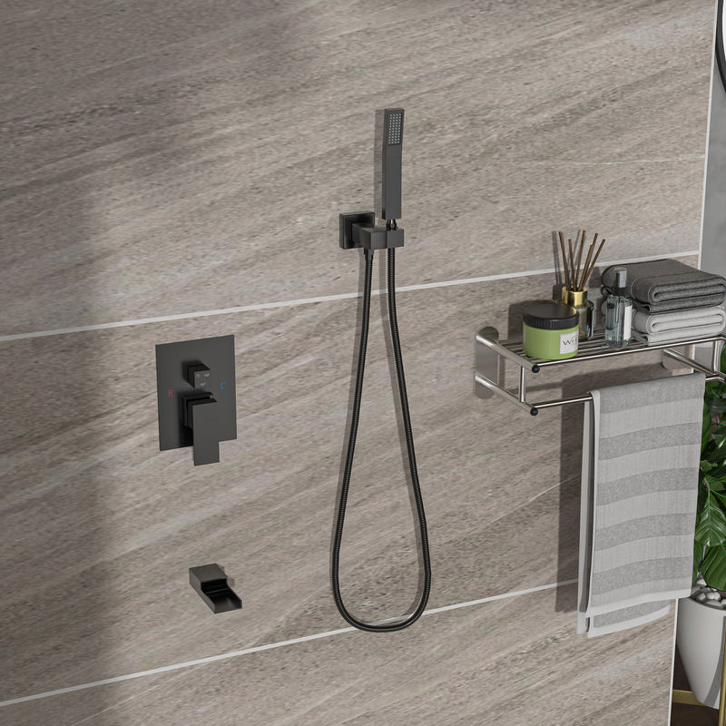 12" Ceiling Mount Square Shower System With Waterfall Tub Spout And Rough In Valve