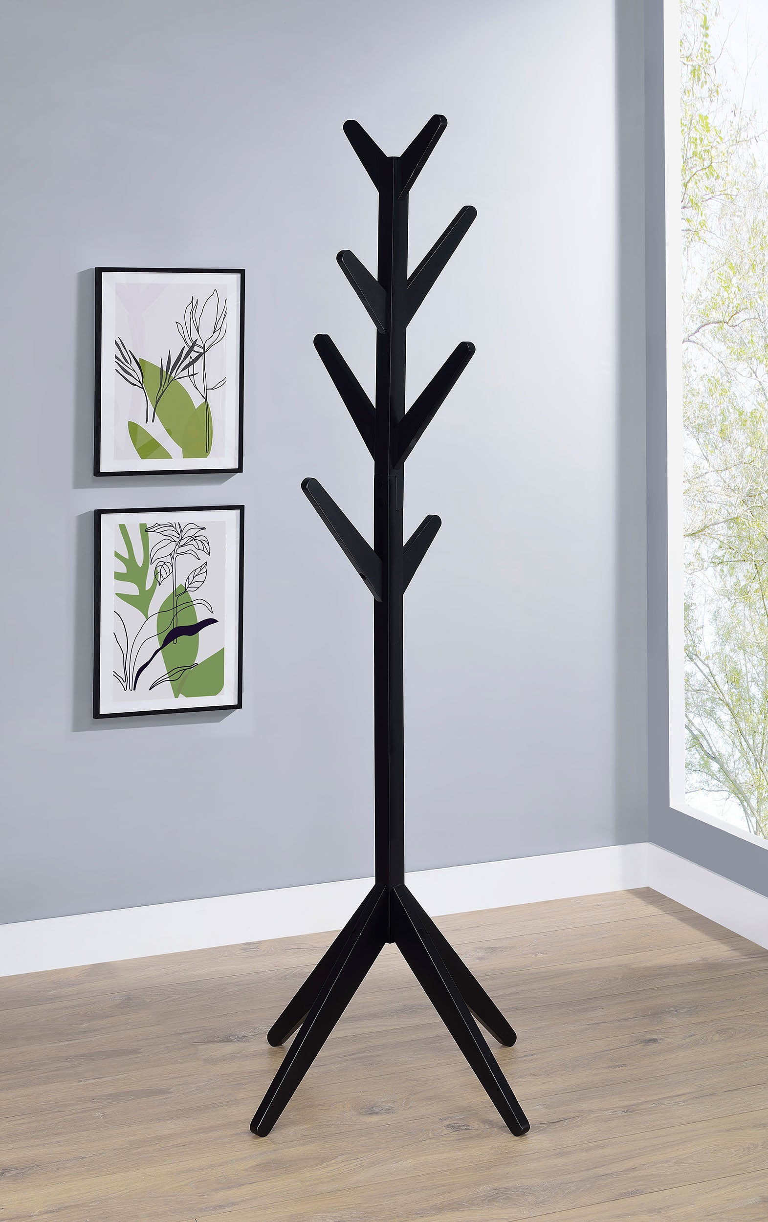 Margaret Solid Wood Coat Rack Clothing Hanger Black — view 2