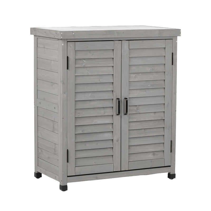 Potting Bench With Storage Cabinet And Metal Table Top For Outdoor