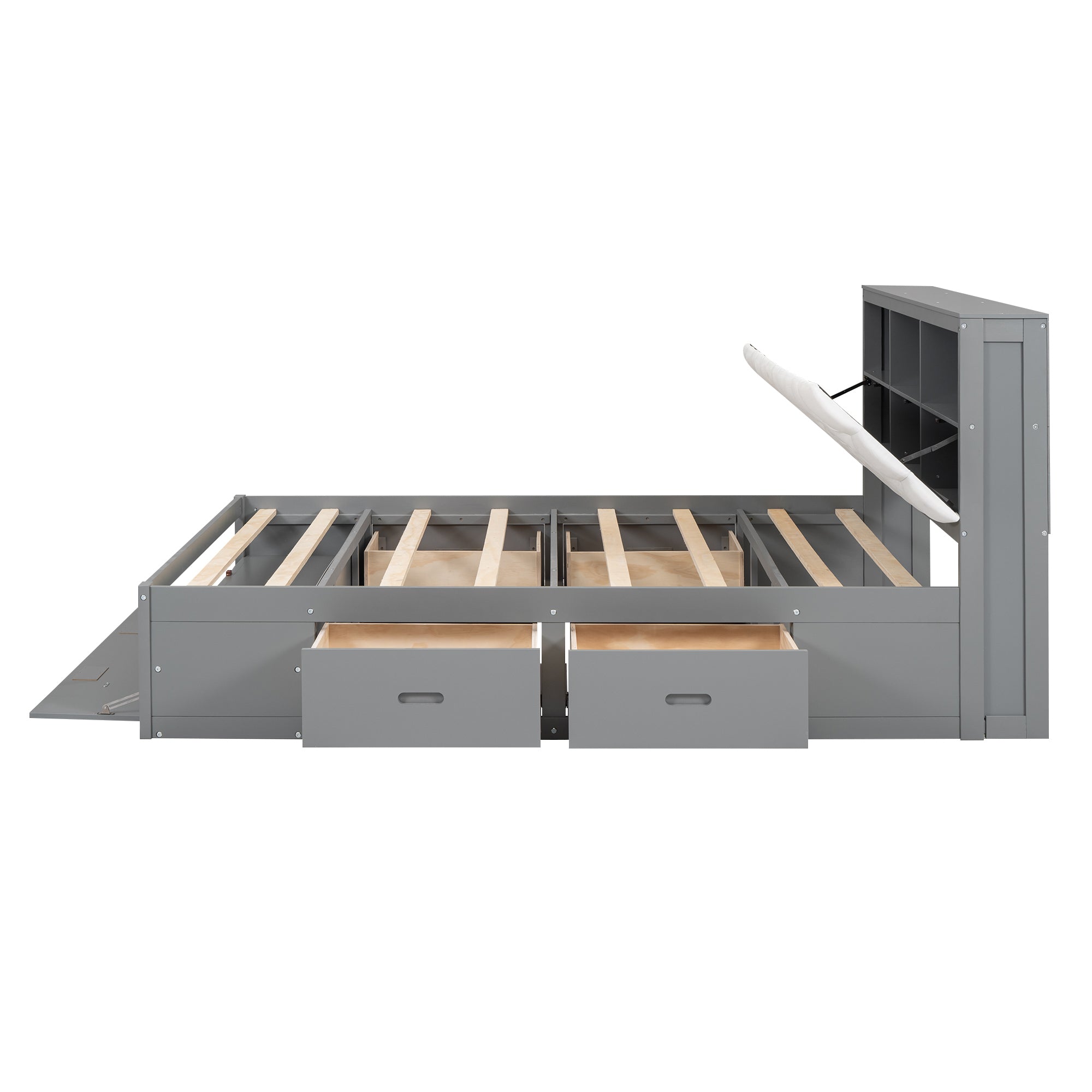 Wood Queen Size Platform Bed with Storage Headboard, shoe rack and 4 drawers,Gray - Atlantic Fine Furniture Melbourne FL