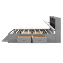 Wood Queen Size Platform Bed with Storage Headboard, shoe rack and 4 drawers,Gray