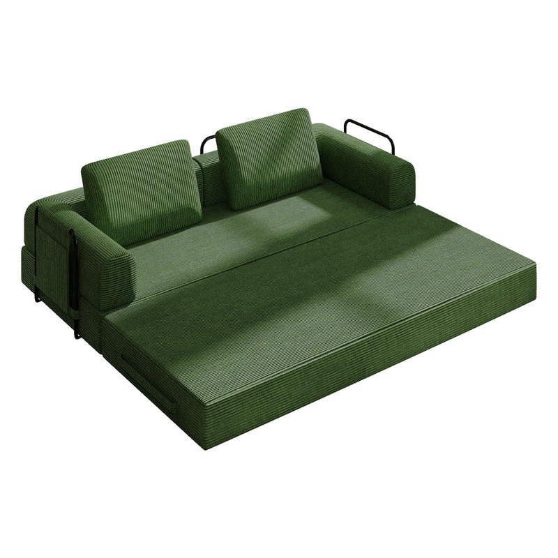 Convertible Sleeper Sofa Bed With Cylindrical Pillow, Fixed Shape Frame