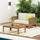 Outdoor Patio Set With Coffee Table And Loveseat - Teak / Beige