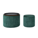 Classic 2 Piece Round Storage Ottoman Set With Drum Shaped Stool