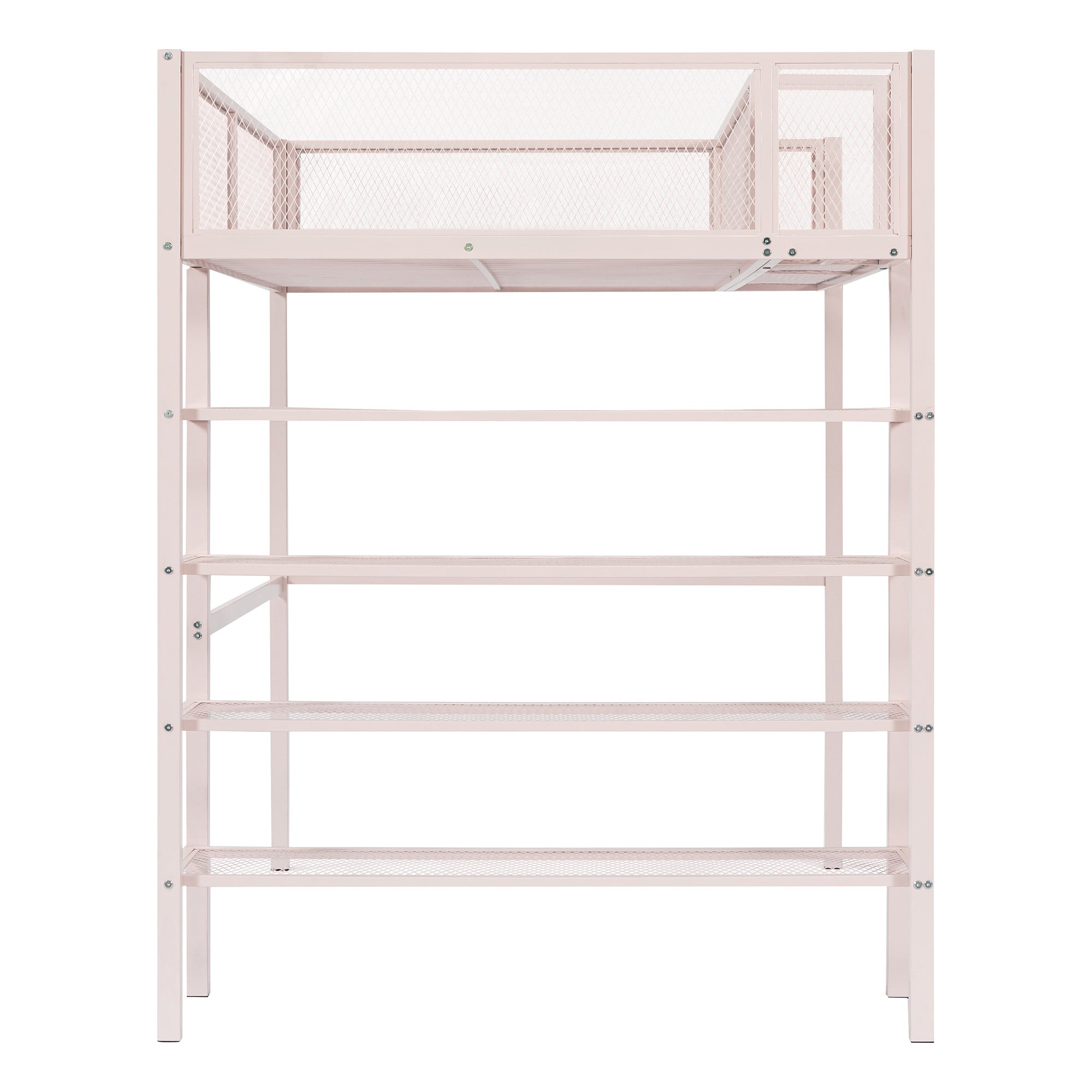 Twin Size Metal Loft Bed with 4-Tier Shelves and Storage, Pink - Atlantic Fine Furniture Melbourne FL