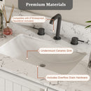 37" Bathroom Vanity With Artificial Marble Carrara Top, Multi Functional Cabinet With Doors And Drawer - White