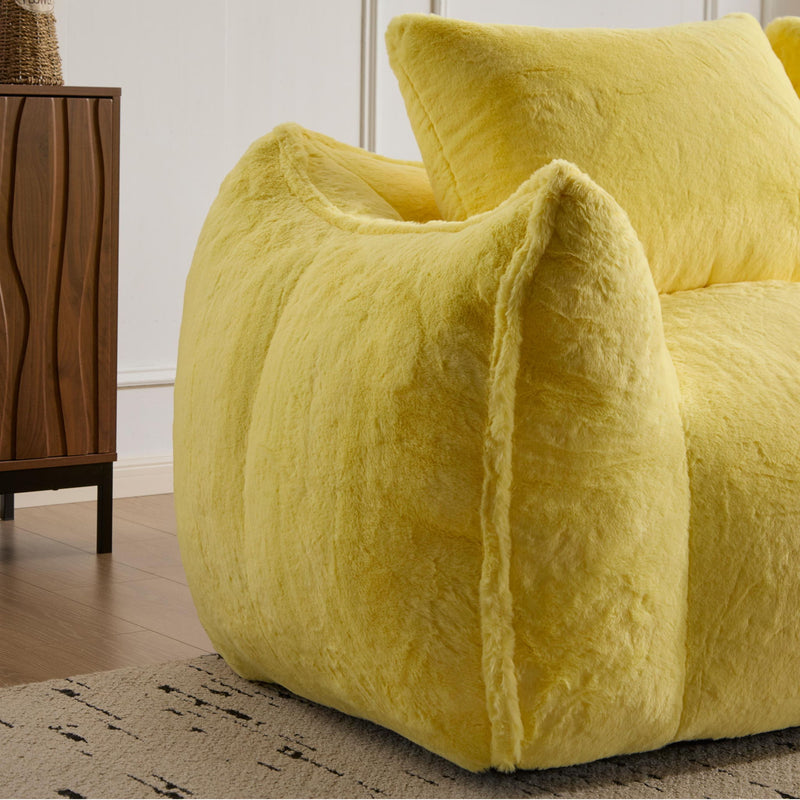 Giant Bean Bag Couch, Ultra Soft Fluffy Loveseat For Living Room Reading Chair With Pillows - Yellow