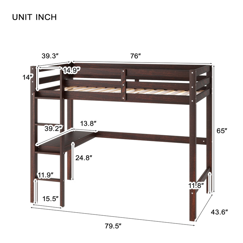 Loft Pine Wood Bed With Built-In Desk, Safety Guardrails, Ladder