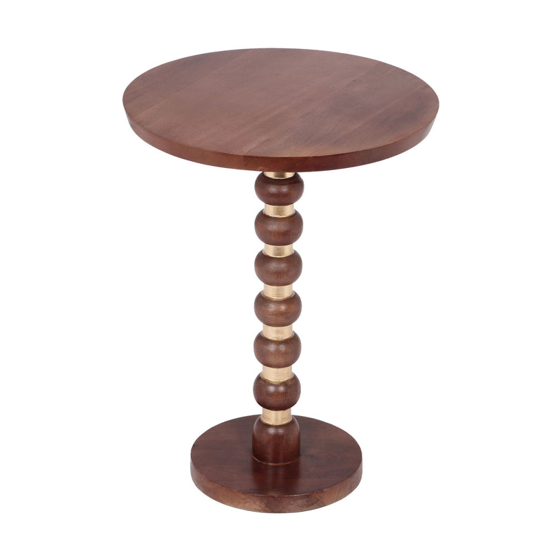 Modern Mango Wood Round End Table With Gold Accents, Solid Wood - Honey