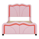 Upholstered Platform Bed & Curve Shaped And Height Adjustable Headboard, LED Light Strips