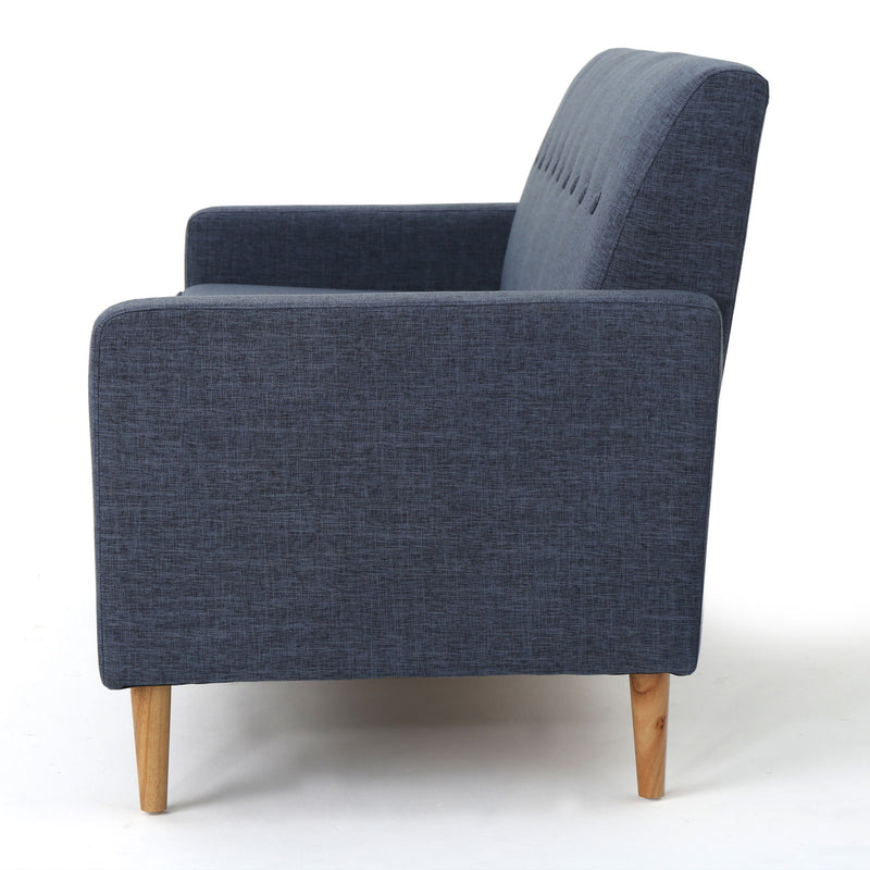 Mid Century Modern 3 Seater Sofa With Button Tufting - Dark Blue