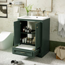 Bathroom Vanity With Ceramic Sink Combo, Modern Freestanding Storage Cabinet With Silver Handles