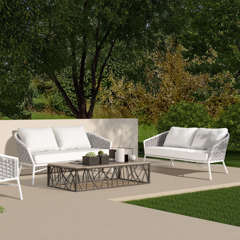 Rowan - Rope Barrel Back Patio Conversation Loveseat Sofa - Optic White