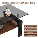 Modern Rectangular Coffee Table With Tempered Transparent Glass Top And Storage Shelf