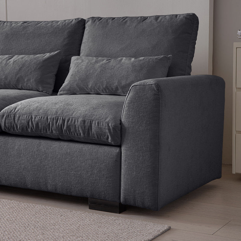 Modern Modular L Shaped Chenille Sofa Couch Reversible Ottoman With Storage Removable And Washable Cushions Sofa With USB Ports & Cup Holder For Living Room