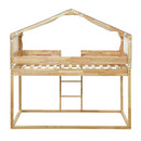Twin Over Twin Bunk Bed Wood Bed with Tent, Natural