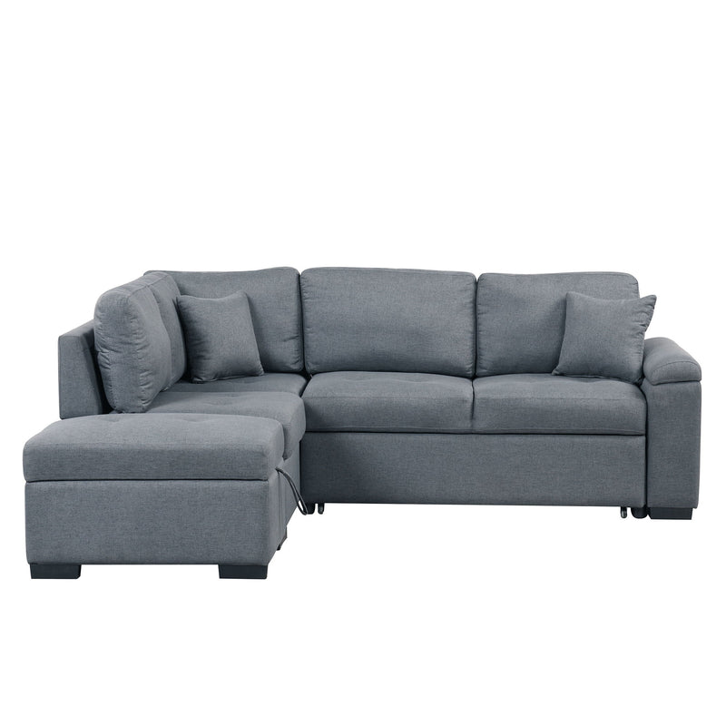 Sleeper Sectional Sofa, L-Shape Corner Couch Sofa Bed With Storage Ottoman & Hidden Arm Storage & USB Charge For Living Room Apartment