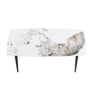 70.87" Modern Artificial Stone Pandora White Curved Black Metal Leg Dining Table - Antique White