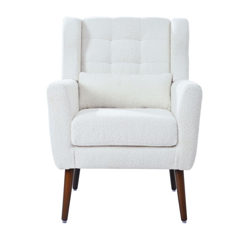 Modern Accent Chair, Chenille Arm Chairs For Living Room, Upholstered Mordern Armchair, Comfy Soft Padded Lounge Chair In Small Space, Bedroom, With Pillow, Solid Wood Leg