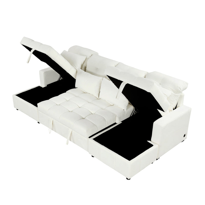 Oversized U-Shaped Versatile Sectional, Pull-Out Sofa Bed With Double Storage Chaise Lounges And 2 USB Ports For Living Room