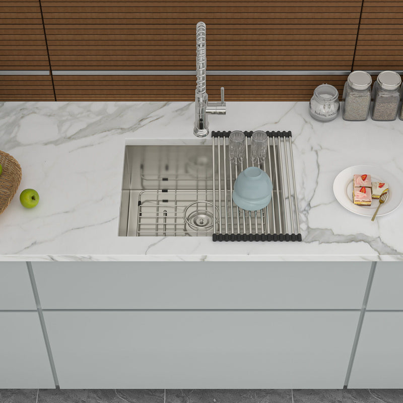 21" Undermount Stainless Steel Kitchen Sink With Brushed Nickel Finish, 16 Gauge T304, 10" Deep Single Bowl Basin