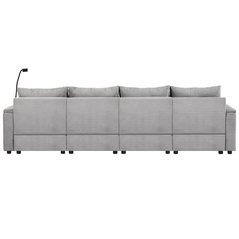 Modern Style Loveseat Sofa Sectional Sofa Couch With Storage Space, A Movable Ottoman, Two USB Ports, Two Cup Holders, A Phone Holder For Living Room