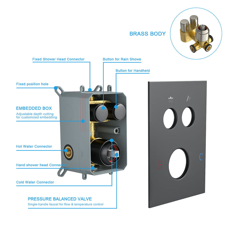 Dual Shower Head System With Rainfall Design, 10" Wall Mounted Square Shower Set - Matte Black