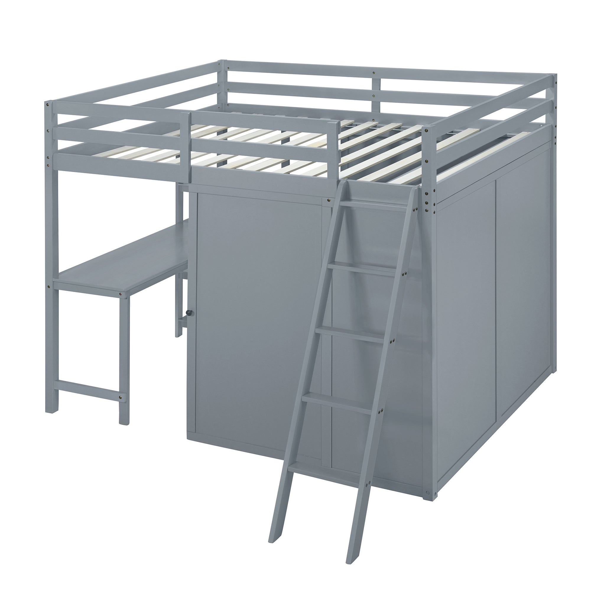 Full Size Loft Bed with Wardrobe and Desk and Shelves, Gray - Atlantic Fine Furniture Melbourne FL